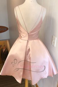 V Neck Straps Short Pink Homecoming Dress