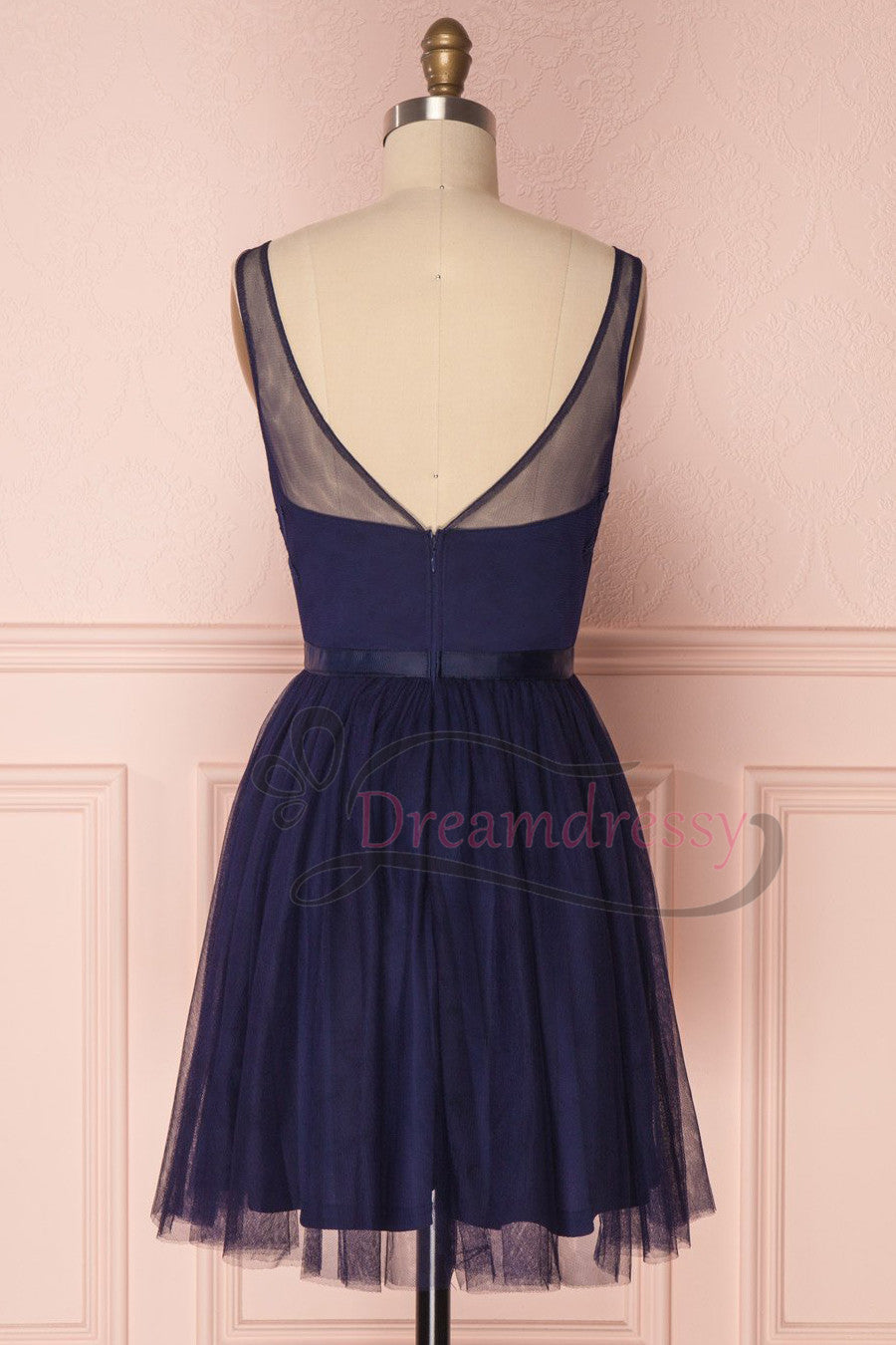 Princess V Neck Short Navy Blue Homecoming Dress