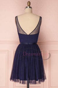 Princess V Neck Short Navy Blue Homecoming Dress