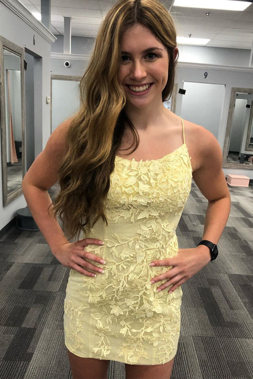 Tie Back Appliqued Sheath Red Homecoming Dress