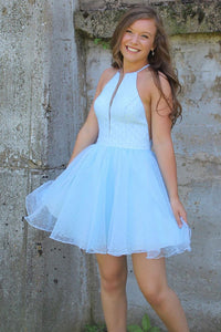 Halter Black Short Tulle Homecoming Dress