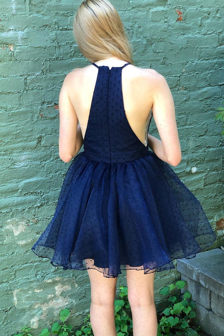 Halter Black Short Tulle Homecoming Dress