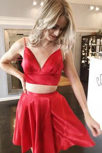 Two Piece Short Red Homecoming Dress with Tie Back