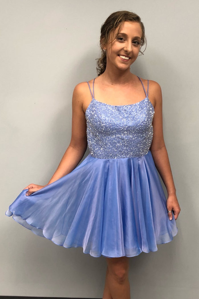 Sparkle Beading Blue Short Homecoming Dress