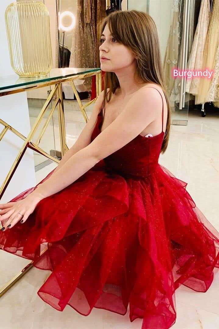 Flounced Blue Homecoming Dress with Side Draping