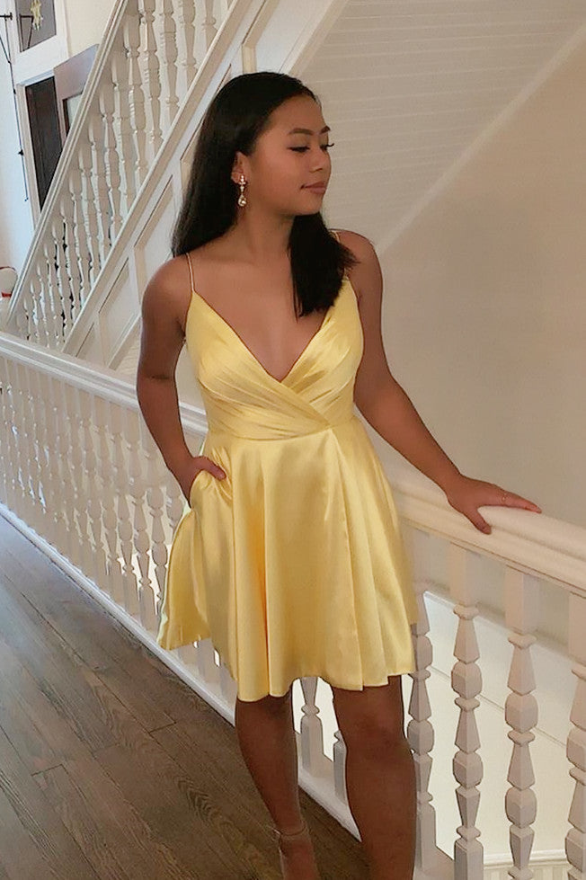 Spaghetti Straps Satin Homecoming Dress