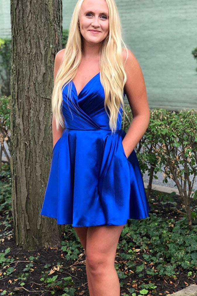 Spaghetti Straps Satin Homecoming Dress