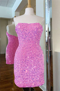 Black Sequins Strapless Mini Homecoming Dress