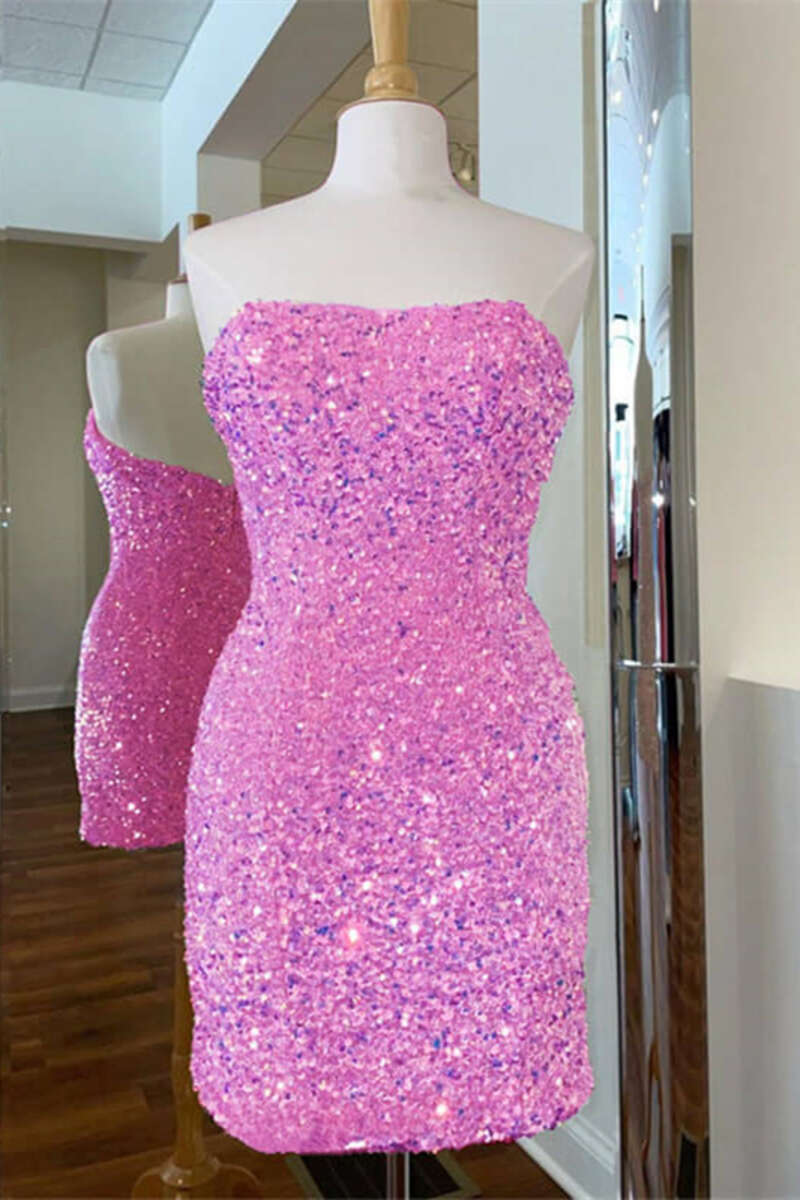 Black Sequins Strapless Mini Homecoming Dress