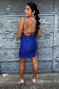 Bicolor Sequin Lace-Up Short Homecoming Dress