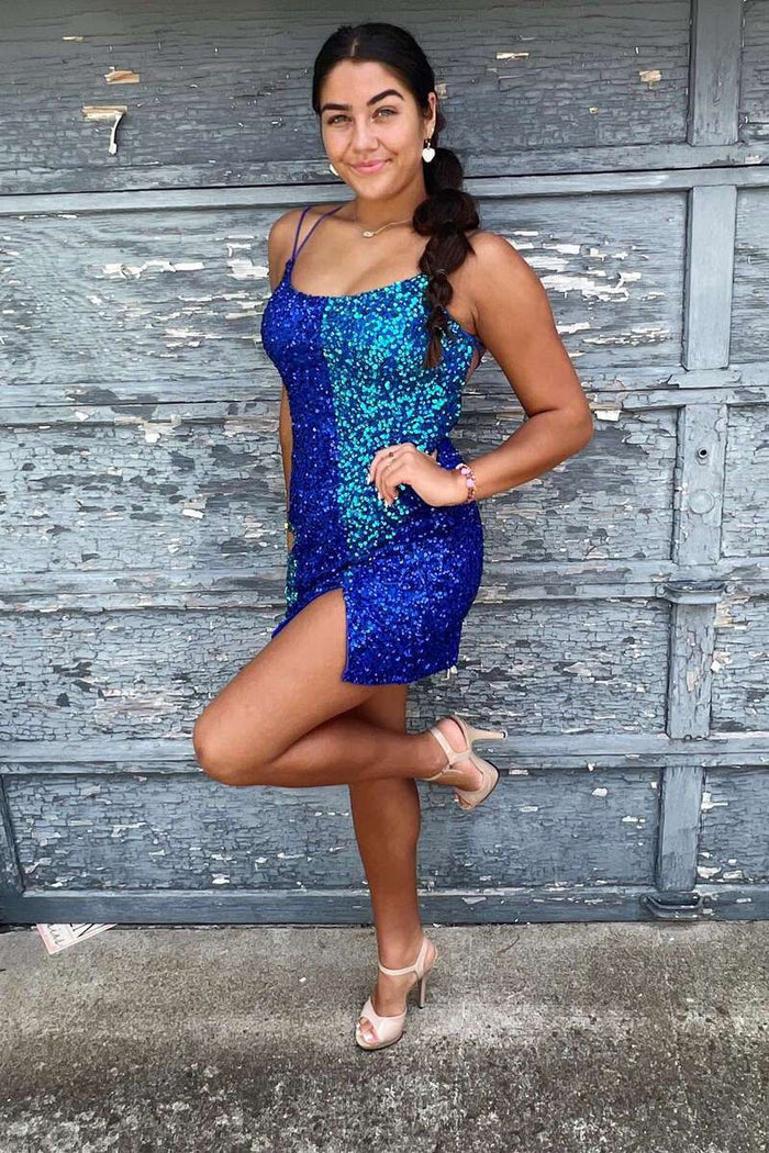 Bicolor Sequin Lace-Up Short Homecoming Dress
