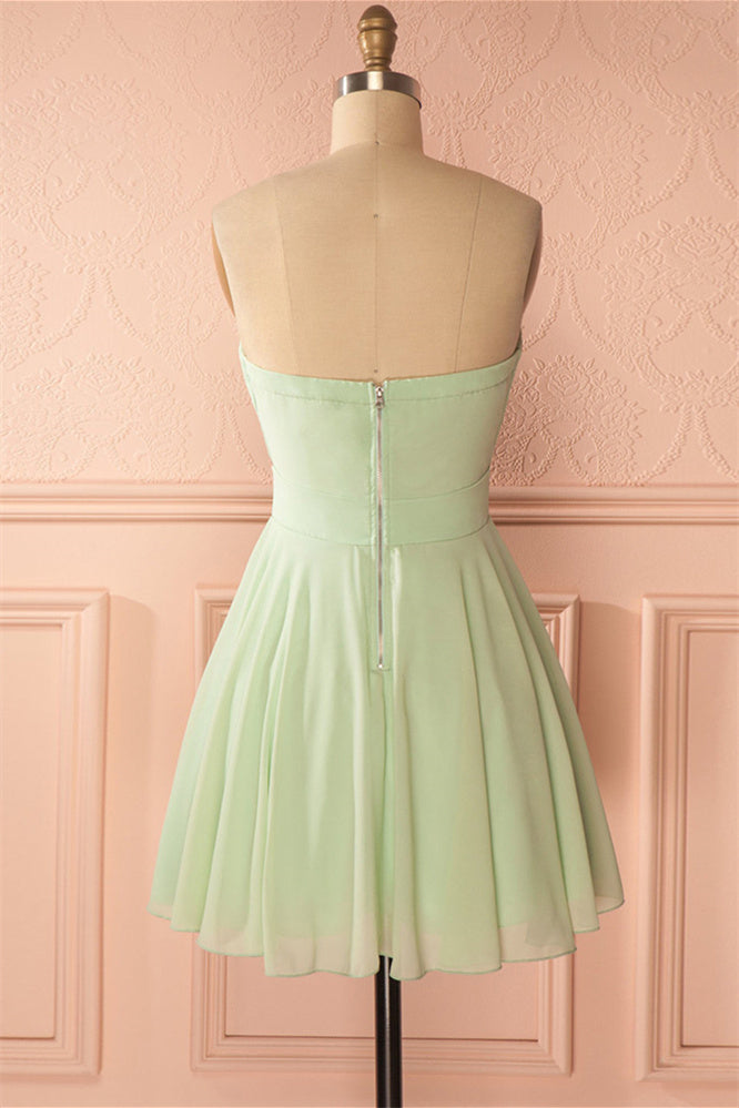 Sage Green Chiffon Strapless A-Line Short Dress