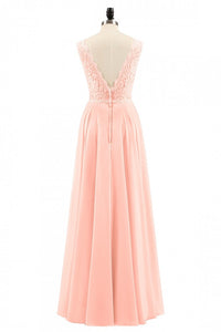 Pearl Pink Backless A-Line Long Bridesmaid Dress
