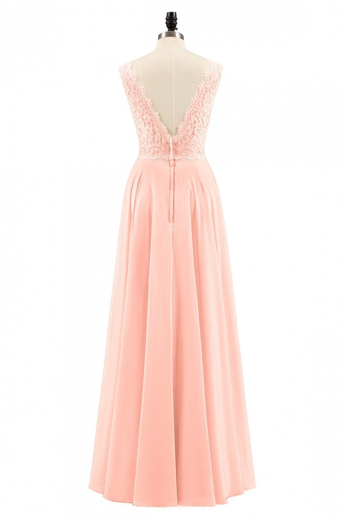 Pearl Pink Backless A-Line Long Bridesmaid Dress