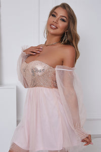 Pink Sweetheart Sheer Sleeves A-Line Cocktail Dress