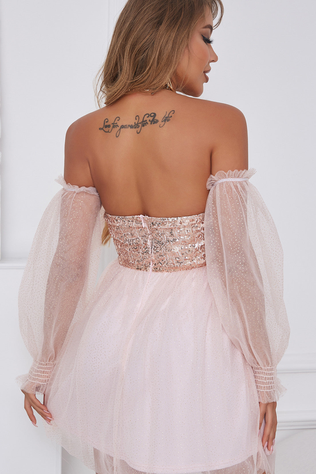 Pink Sweetheart Sheer Sleeves A-Line Cocktail Dress