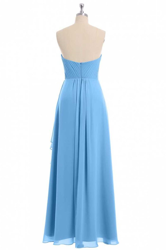 Glitter Blue Chiffon Sweetheart Ruffled Bridesmaid Dress