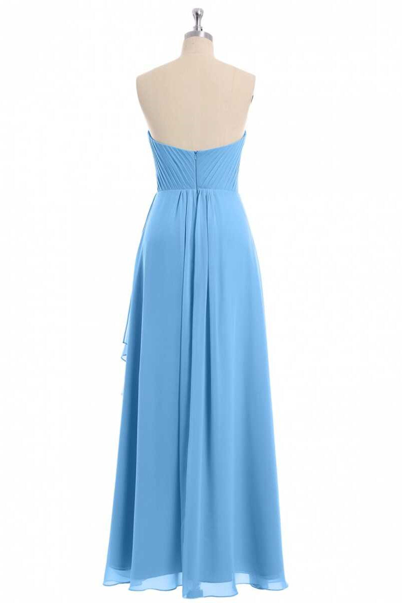 Glitter Blue Chiffon Sweetheart Ruffled Bridesmaid Dress