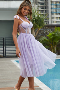 Lavender Bow Strap Bustier Long Dress