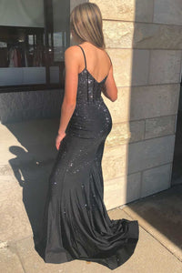 Green Beaded Split Neck Mermaid Long Formal Dress