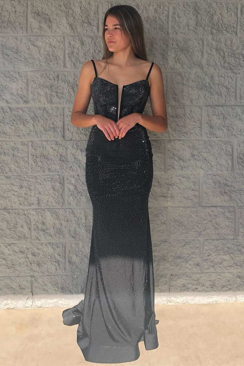 Green Beaded Split Neck Mermaid Long Formal Dress