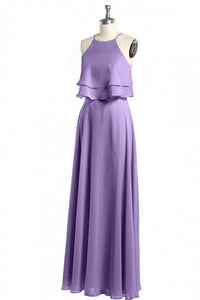 Sage Green Chiffon Halter Ruffle A-Line Long Bridesmaid Dress