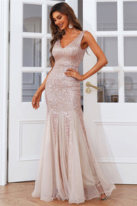 Sequins V-Neck Mermaid Long Prom Gown