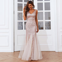 Sequins V-Neck Mermaid Long Prom Gown