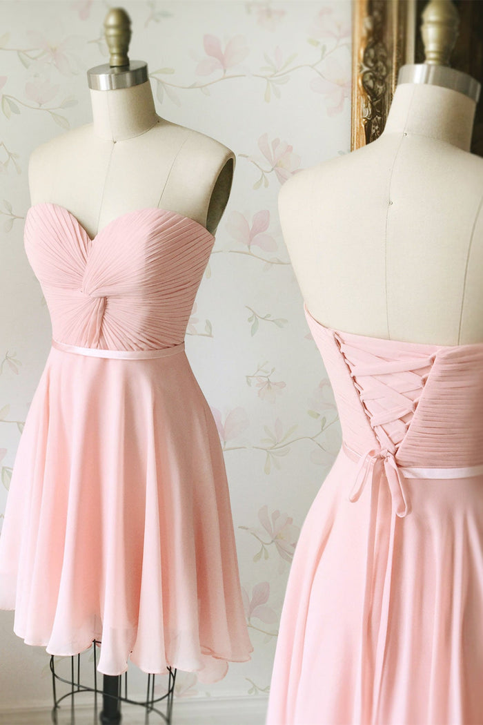 Peach Sweetheart Twist-Front Short Bridesmaid Dress