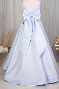 Light Lavender Jewel Sleeveless Long Flower Girl Dress with Bow Tie Sash
