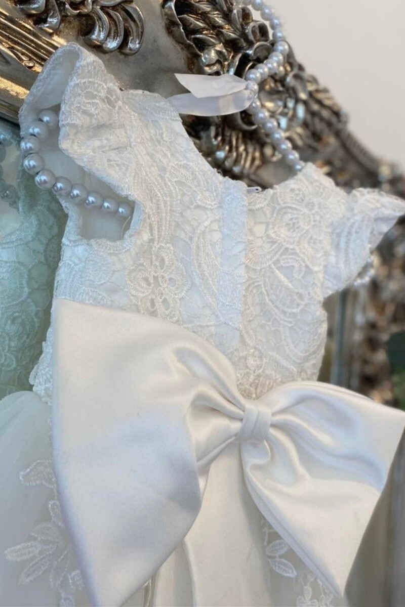 White Lace Cap Sleeve Flower Girl Dress
