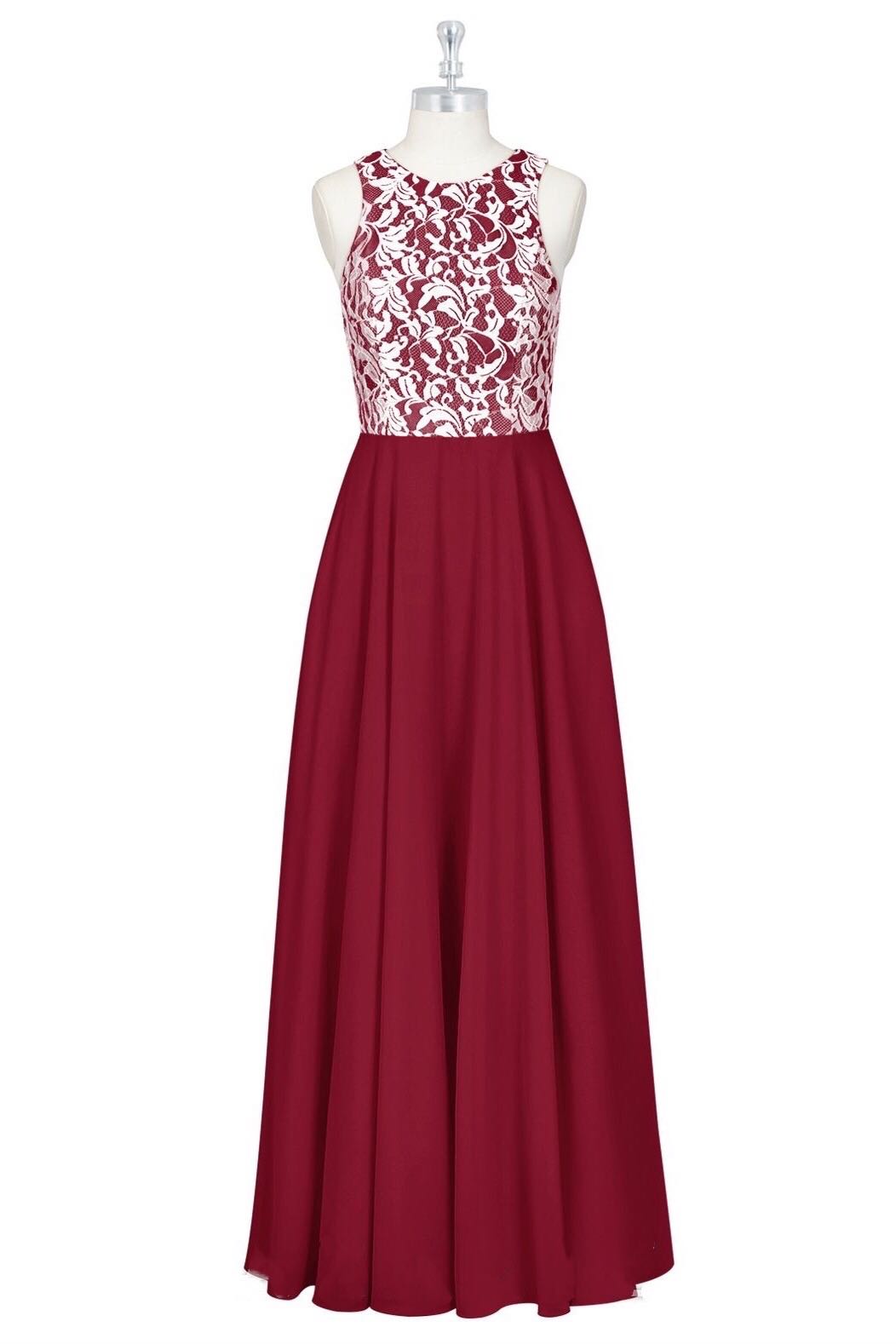Red Print Sleeveless A-Line Long Bridesmaid Dress