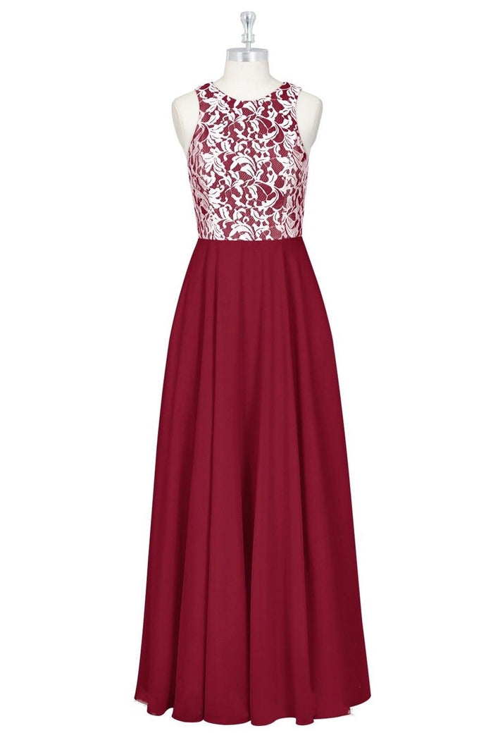 Red Print Sleeveless A-Line Long Bridesmaid Dress