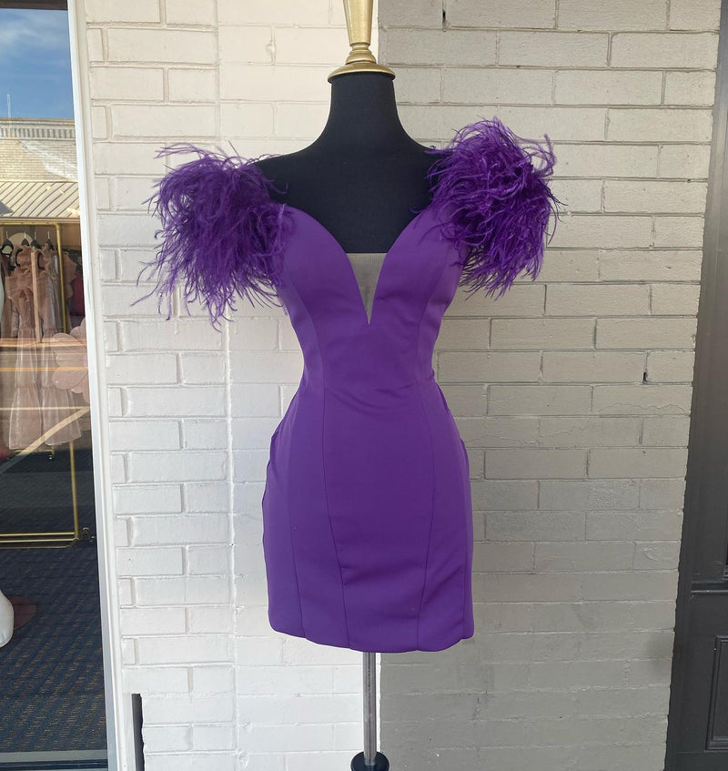 Feathers Hot Pink Off-the-Shoulder Short Cocktail Dress