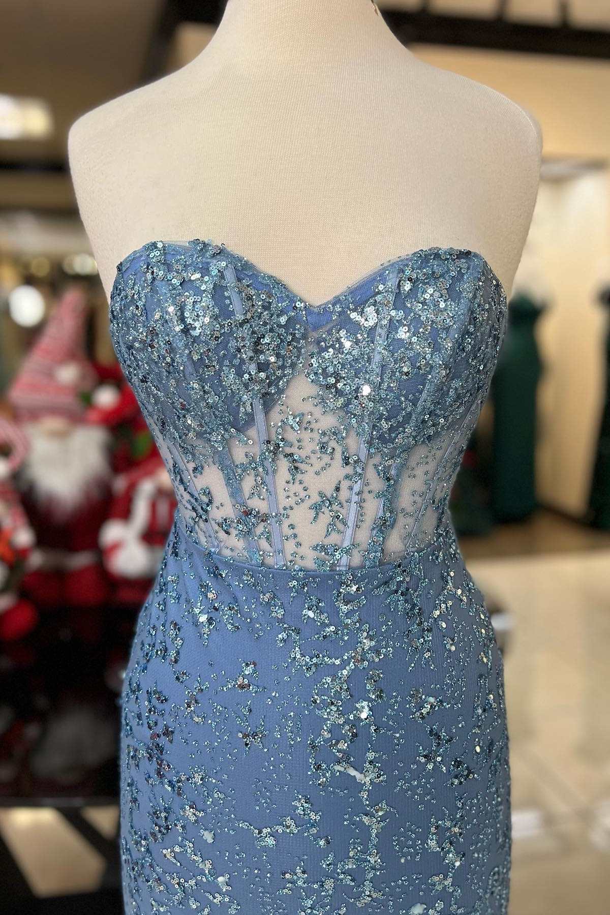 Glitter Lace Sweetheart Mermaid Long Prom Dress with Slit