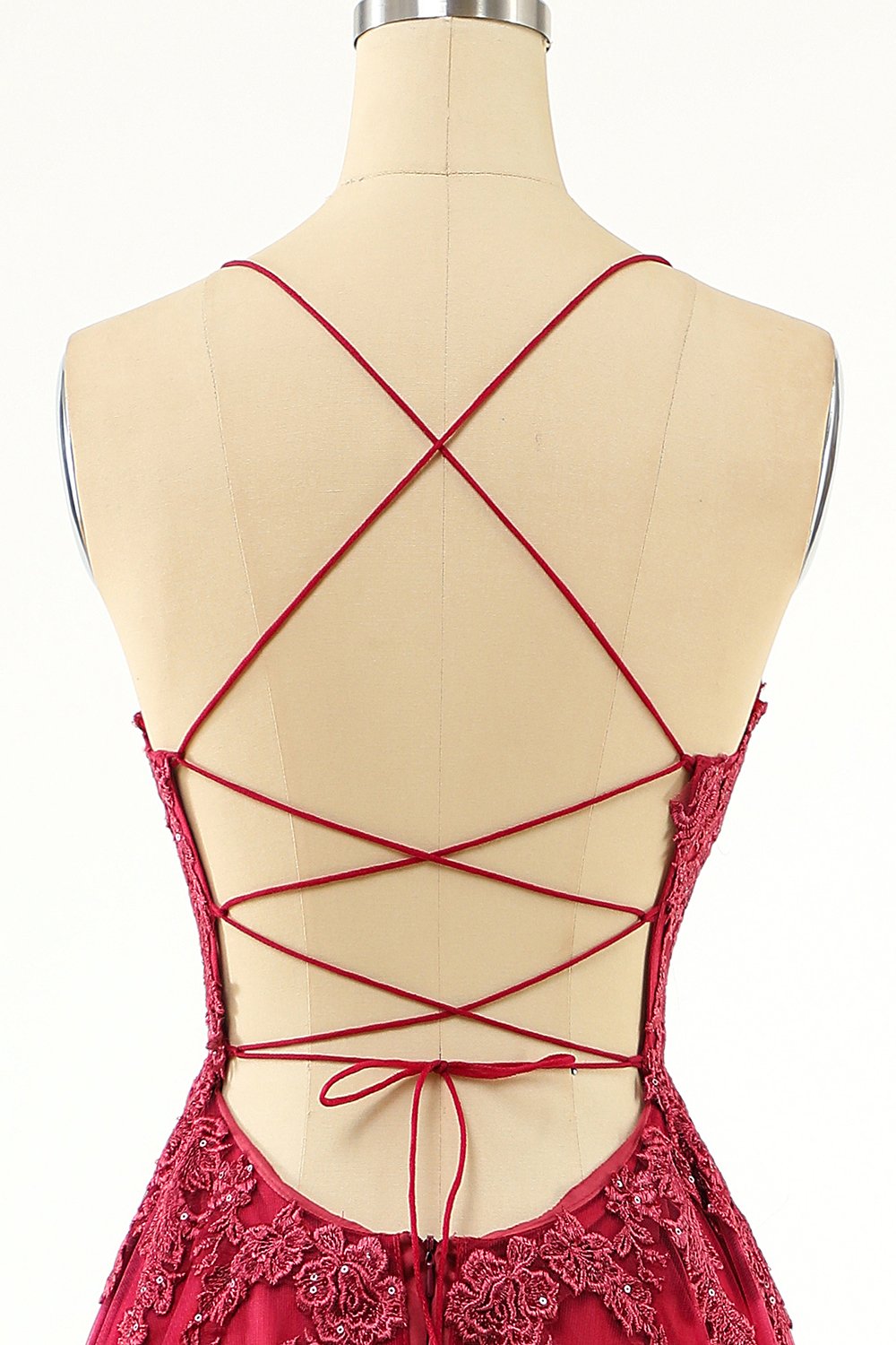 Burgundy A-line Lace Appliques Long Formal Dress