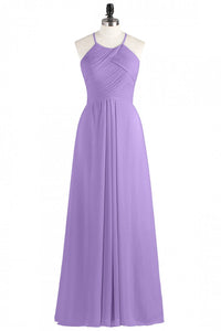 Sage Green Chiffon Halter Backless Long Bridesmaid Dress