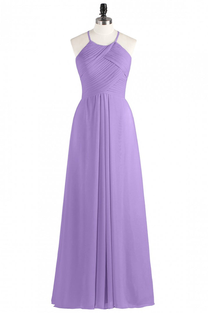 Sage Green Chiffon Halter Backless Long Bridesmaid Dress