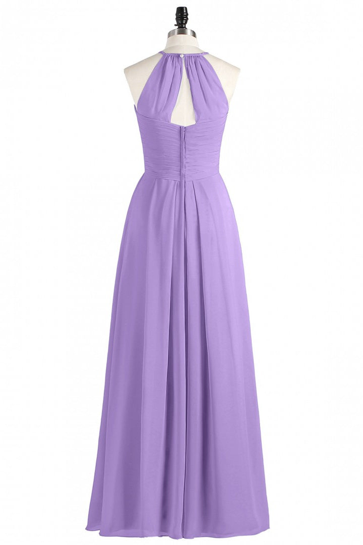 Sage Green Chiffon Halter Backless Long Bridesmaid Dress