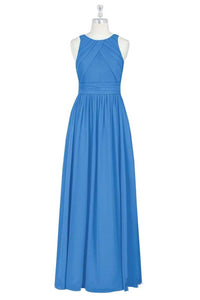 Brami Blue Chiffon Sleeveless Long Bridesmaid Dress