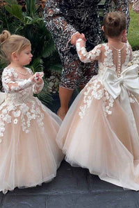 Ivory Floral Appliques A-Line Flower Girl Dress