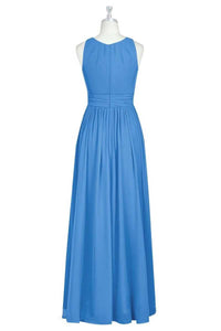Brami Blue Chiffon Sleeveless Long Bridesmaid Dress