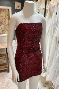 Black Sequin Strapless Bodycon Short Party Dress