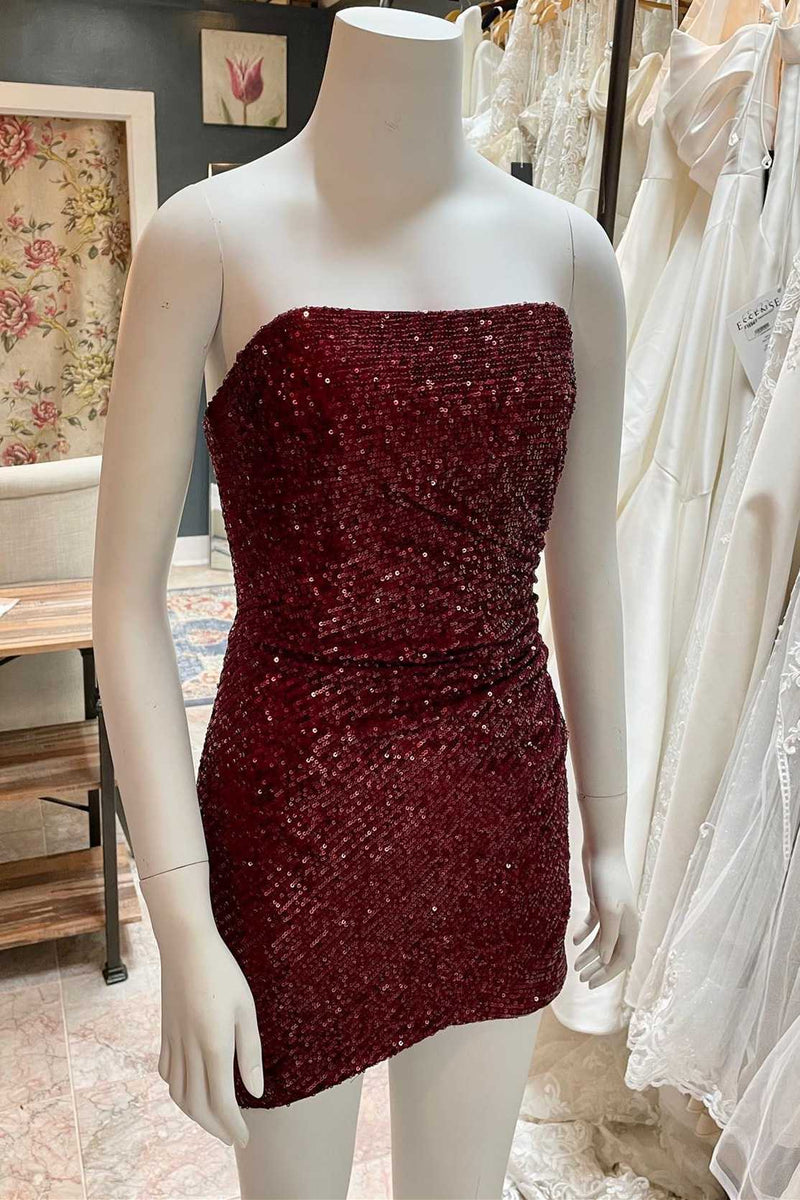 Black Sequin Strapless Bodycon Short Party Dress