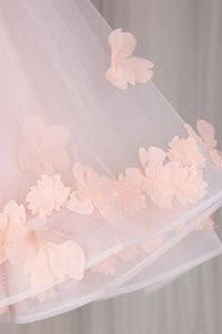 Pink Sleeveless 3D Floral Appliques Long Flower Girl Dress with Sash