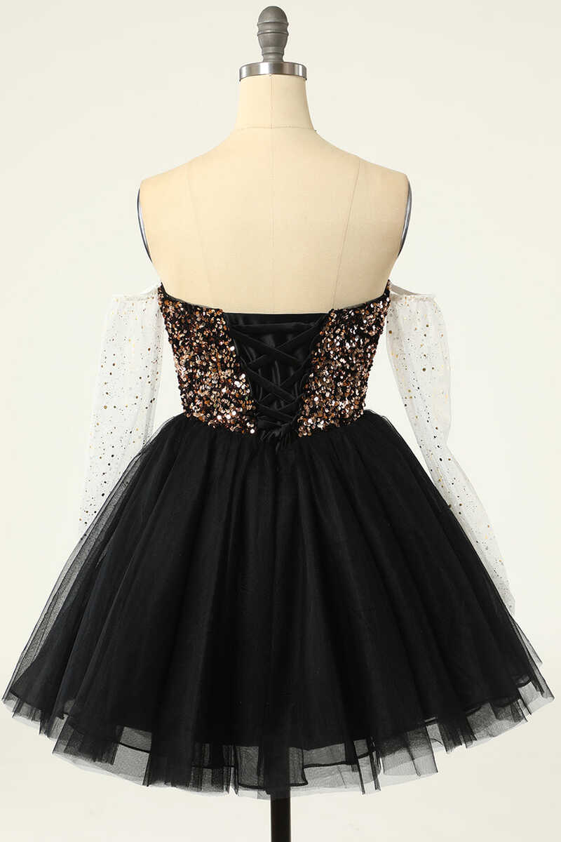 Gold Sequins Strapless A-Line Short Party Dress