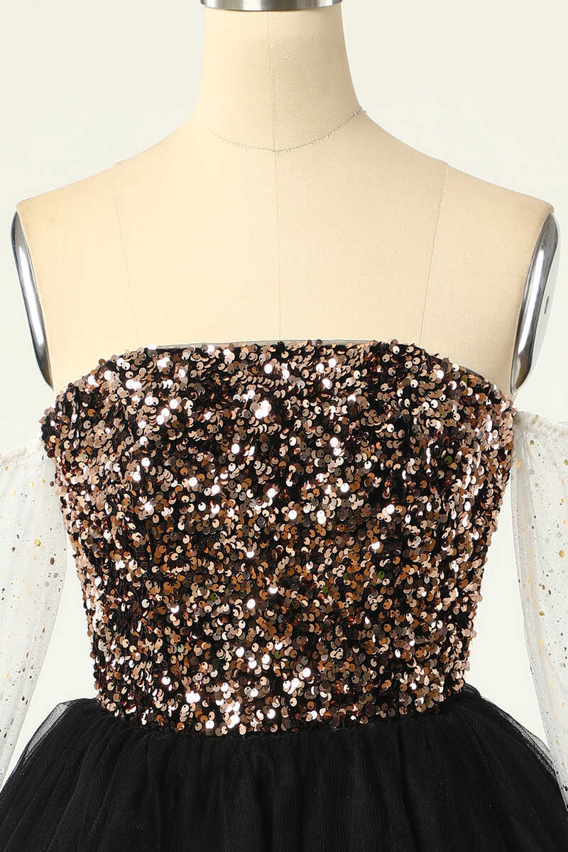 Gold Sequins Strapless A-Line Short Party Dress