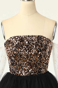 Gold Sequins Strapless A-Line Short Party Dress