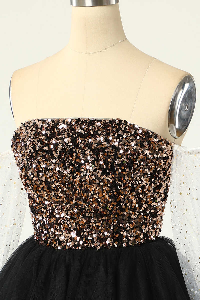 Gold Sequins Strapless A-Line Short Party Dress