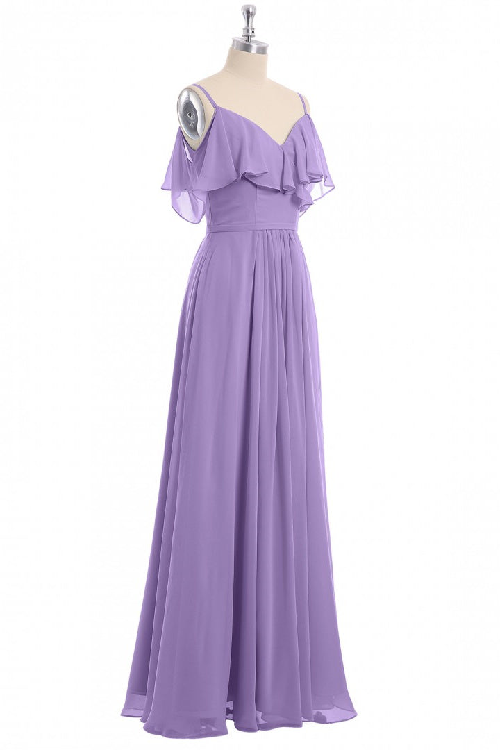 Rust Orange Straps Ruffled A-Line Bridesmaid Dress